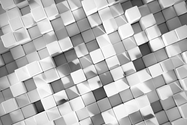 Abstract 3D Rendering Background With White Colored Realistic Cubes And Shadows Top View