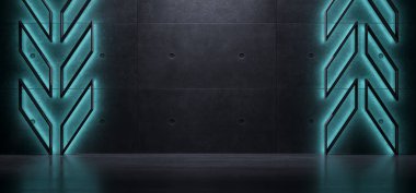 Neon ok ışıkları ile gerçekçi beton Oda