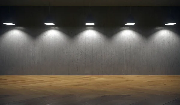 Luces colgando en frente de la pared de hormigón — Foto de Stock