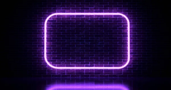 Realistic Brick Wall With Neon Light Rectangles. 3d rendering
