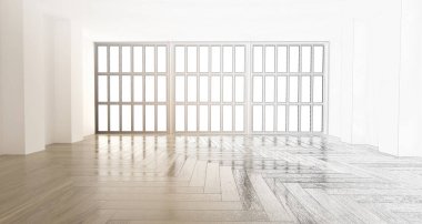 wempty office büyük pencereler ile 3D render