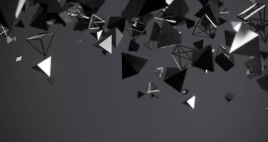 Kaotik Metal uçan piramit arka plan 3d render