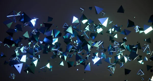 Flying Chaotic Metal Pyramids Sfondo 3D Rendering — Foto Stock