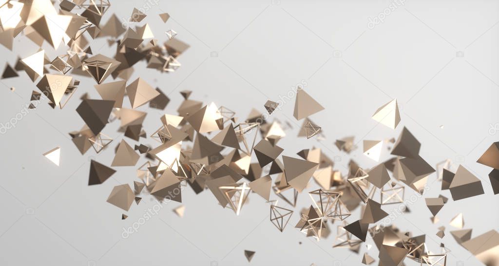 Flying Chaotic Metal Pyramids Background 3D Rendering