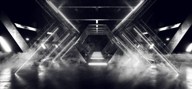 Smoke Fog Futuristic Sci Fi Beton Üçgen Sütunlar Yapılandırması