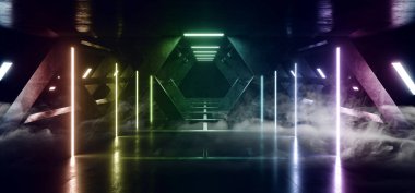 Smoke Fog Futuristik Bilim Kurgu Beton Üçgen Sütunları