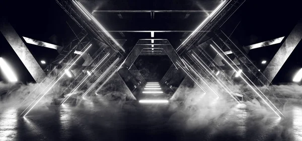 Fumaça neblina futurista Sci Fi concreto triângulo colunas Constructi — Fotografia de Stock
