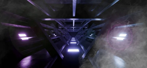 Smoke Fog Sci Fi Concrete Futuristische Driehoek Constructie Stage — Stockfoto