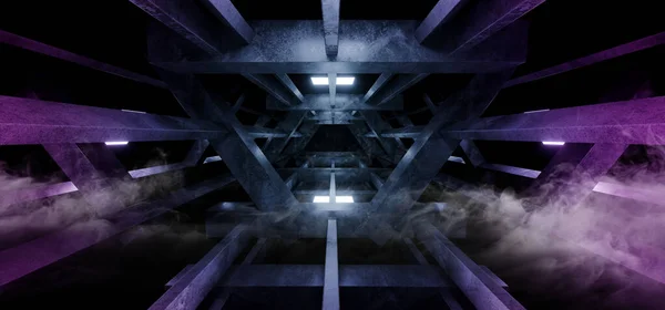 Fumaça nevoeiro ficção concreto futurista triângulo fase de construção — Fotografia de Stock