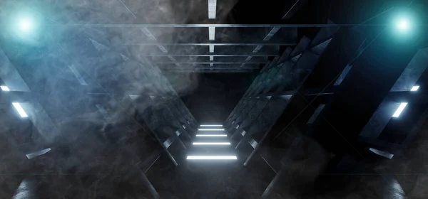 Smoke Fog Sci Fi Futuristic Triangle Construction Stage Tunnel A — Photo