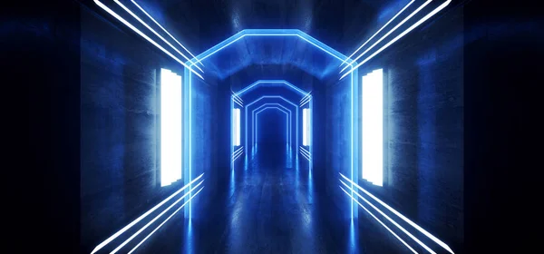 Beton Grunge Yeraltı Stüdyosu Şimşek Led Neon Lazer Mavi — Stok fotoğraf