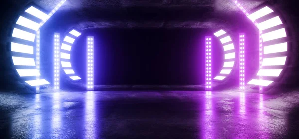 Led Neon roxo azul oval concreto Sci Fi futurista Gara moderno — Fotografia de Stock