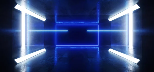 Neon Glowing Led laser Room Sci Fi Futuristic Alien Garage Studi — 图库照片