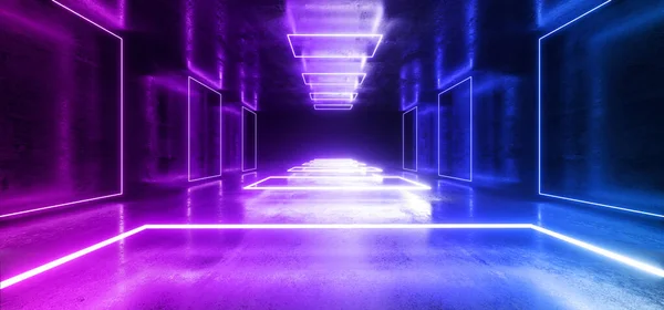 Futuristico rettangolo fantascientifico al neon laser incandescente sotterraneo Concr — Foto Stock