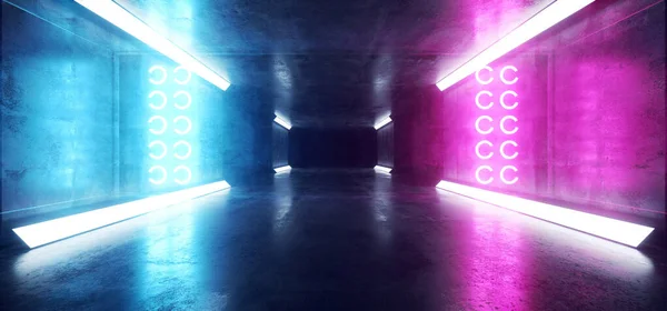 Neon izzó lézer földalatti beton Grunge fényvisszaverő lézerek — Stock Fotó