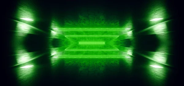 Dark Night Stage Club Alien Neon Futuristic Sci Fi Green Glowing — Stock Photo, Image