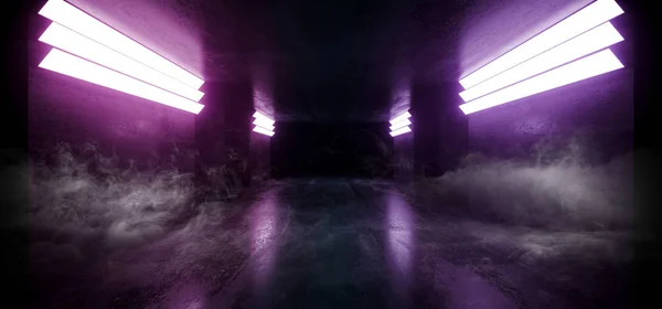 Smoke Fog Futuristic Big Hall Underground Tunnel Neon City — Stock fotografie
