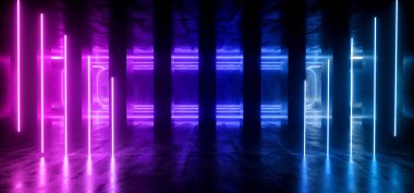 Neon Parlayan Lazer Işını Mor Mavi Retro Bilim Kurgu Modern Sanal 