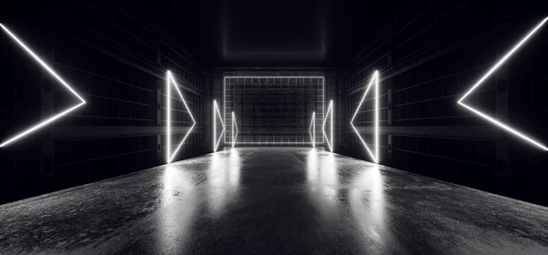 Tunnel Corridor Arrow Shaped Pointer Tekens Gloeiende Witte Neon Le — Stockfoto