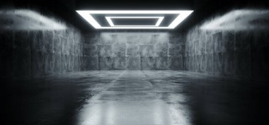 Boş Grunge Beton Modern Oda Tavan Beyaz Led Işıklar Recta