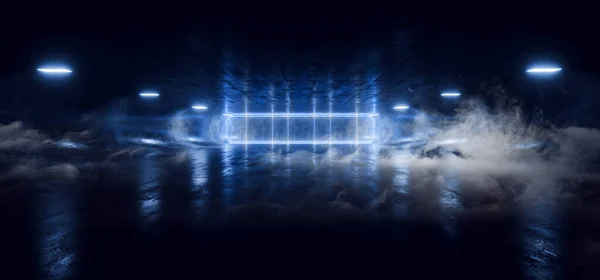 Smoke Mist Oval Futuristiska Sci Fi Garage Underground Space Ship — Stockfoto