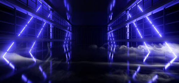 Neon Laser Stage Cyber Virtual Blue Λαμπερές ακτίνες σε μεταλλικό χάλυβα — Φωτογραφία Αρχείου