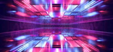 Neon Lazer Sahnesi Sanal Sanal Gerçeklik Mavi Mor Parlayan Işınlar