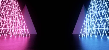 Neon Parlayan Mor Mavi Kablo Ağ Piramitleri Beton Döşemede