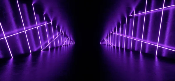 Neon Retro Purple Violet Wire Mesh Lines Glowing Beams Long Empt — Stock Photo, Image