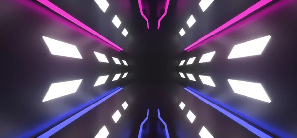 Dark Empty Reflective Sci Fi Futuristisch Buitenaards Ruimteschip Neon Led — Stockfoto