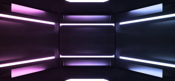 Sötét Üres Tükröző Sci Fi Futurisztikus idegen űrhajó Neon Led — Stock Fotó