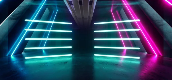 Pasillo futurista del pasillo del pasillo del túnel de la ciencia ficción de las luces led fluorescentes — Foto de Stock