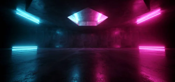 Bilimkurgu Geleceği Lazer Neon Sahnesi Podyum Tüneli Koridoru Hallwa — Stok fotoğraf