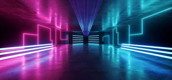 Fluorescerande LED-lampor Futuristiska Sci Fi Tunnel korridoren Hallen — Stockfoto