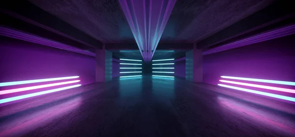 Fluorescent Led Lights Futuristic Sci Fi Tunnel Corridor Hallway — стокове фото