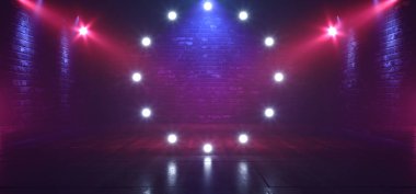 Neon Retro Tuğla Duvarlar Kulübü Sisli Boş Koridor Corrid