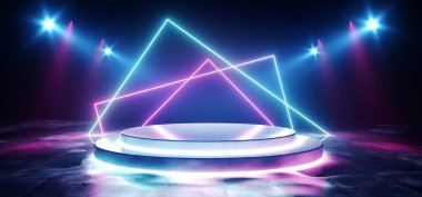 Sahne Neon Lazerleri Parlayan Bilim Kurgu Retro Mavi Mor İnşaat 