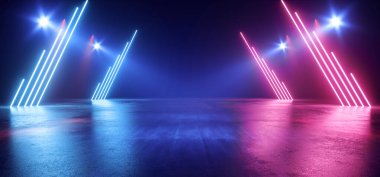 Sahne Neon Lazerleri Parlayan Bilim Kurgu Retro Mavi Mor İnşaat 