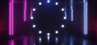 Sis Dumanlı Gece Kulübü Dans Sahnesi Stüdyosu Parlayan Neon