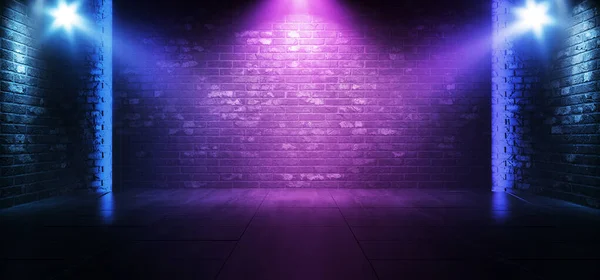 Neon Retro Brick Walls Club Mist Dark Foggy Empty Hallway Corrid