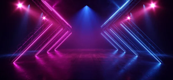 Stage Neon Lasers Glowing Sci Fi Retro Blue Purple Construction — ストック写真