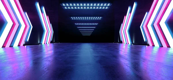 Sci Fi Neon Tunnel korridor Pil Ljus Lila Blå Glödande Vibr — Stockfoto