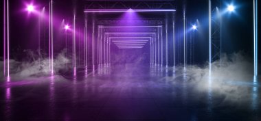 Smoke Fog Neon Lazer Parlak Mor Mor Fütüristik Retro Tüneli