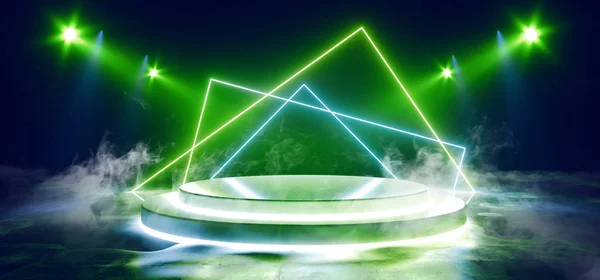 Καπνός ομίχλη Λάμψη Laser Νέον Σωλήνες Πράσινο Μπλε Στο Studio Club Ni — Φωτογραφία Αρχείου