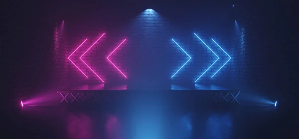Rök Foggy Neon laser rör Arrow formade pekare på scenen Cons — Stockfoto