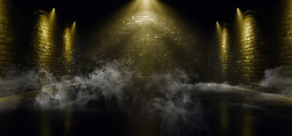 Camera oscura C del garage del randello del randello del mattone del mattone di notte del vapore della nebbia del fumo — Foto Stock