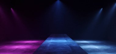 Boş Neon Mor Mor Podyum Moda Sahnesi Karanlık Gece S