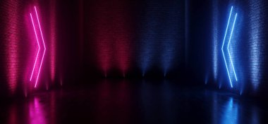 Neon Parlayan Mor Mavi Depo Yeraltı Garajı Tünel Çekirdeği