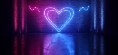 Neon Parlayan Bilim Kurgu Geleceğin Mor Mor Mavi Kırmızı Valentine Kalp Şekli