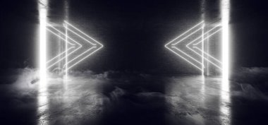 Smoke Neon Arrows Bilim Kurgu Podyumu Sahnesi Boş Koyu Beyaz C